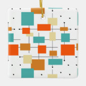 オレンジターコイズスクエアミッドセンチュリークリスマス セラミックオーナメント (正面)