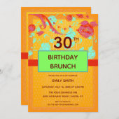 オレンジターコイズトレンディーピオニー誕生日ブランチ 招待状 (正面/裏面)