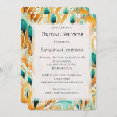 オレンジターコイズピーコックフェザーブライダルシャワー 招待状 (正面/裏面)