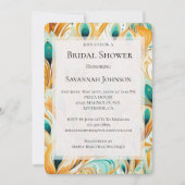 オレンジターコイズピーコックフェザーブライダルシャワー 招待状 (正面)