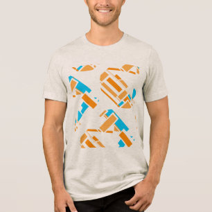 オレンジターコイズブルーダイアゴナルサウスウエストアートルック トライブレンドTシャツ
