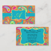 オレンジターコイズモダンペイズリーパターンモノグラム 名刺 (正面/裏面)