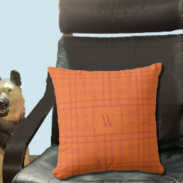 オレンジタータンチェックパターンモノグラム装飾用クッション クッション