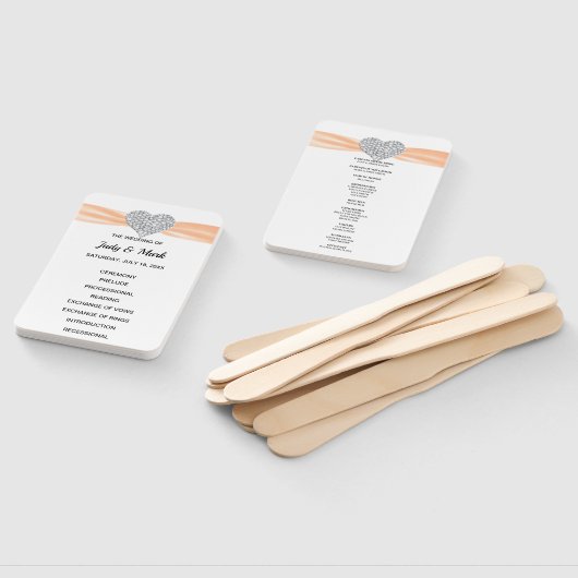 オレンジダイヤモンドハート結婚式 プログラム ハンドファン (組立なし)