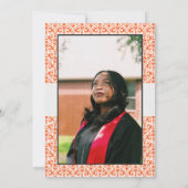 オレンジダマスクパターン写真卒業招待状 招待状 (裏面)