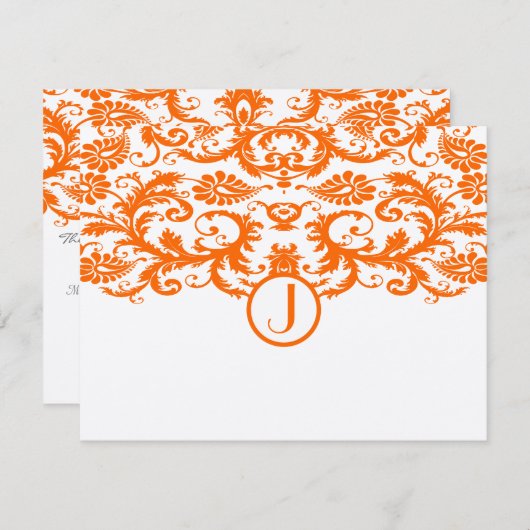 オレンジダマスクモノグラムウェディングRSVPカード 出欠カード (正面/裏面)