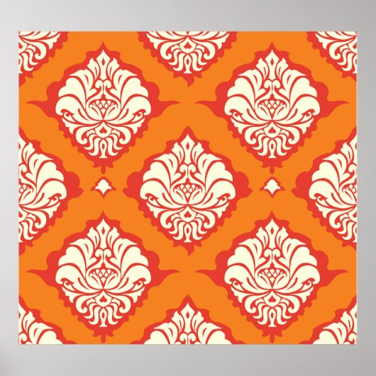 オレンジダマスク壁紙：シームレスなフローラ。 ポスター (正面)