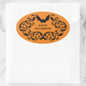 オレンジダマスグラムこうもりとスパイダーハッピーハローウィン 楕円形シール (バッグ)