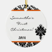 オレンジダマスコレースパーソナライズされたネームオーナメント セラミックオーナメント (正面)