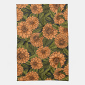 オレンジダリアガーデン キッチンタオル (縦)