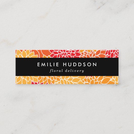 オレンジダリア花、花屋、花屋 スキニー名刺 (正面)