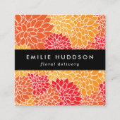 オレンジダリア花、花屋、花屋 スクエア名刺 (正面)