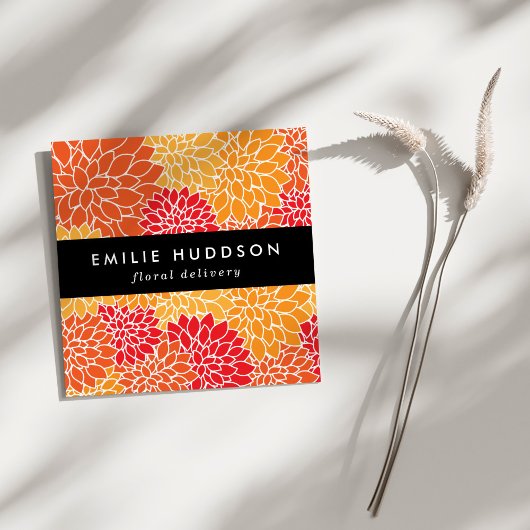 オレンジダリア花、花屋、花屋 スクエア名刺