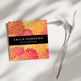 オレンジダリア花、花屋、花屋 スクエア名刺