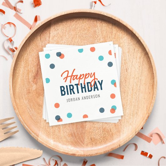 オレンジダークブルー紙吹雪ハッピーバースデー スタンダードカクテルナプキン