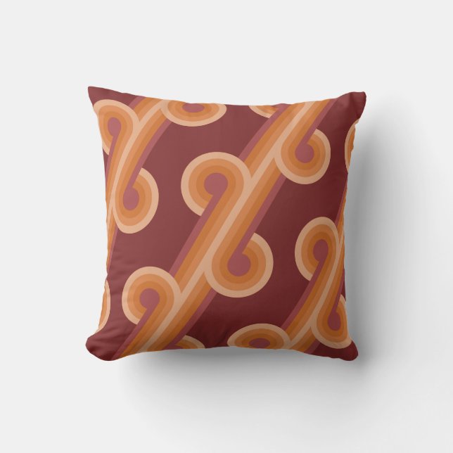 オレンジダークマルーンレッドレトロサークルアートパターン アウトドアクッション (正面)