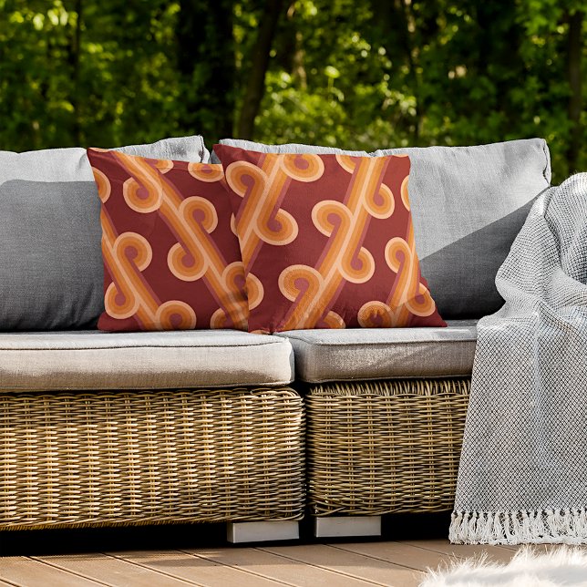 オレンジダークマルーンレッドレトロサークルアートパターン アウトドアクッション (クリエイターアップロード済み)