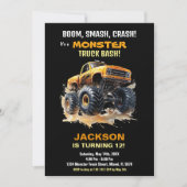 オレンジダークモンスタートラック誕生日招待状 招待状 (正面)