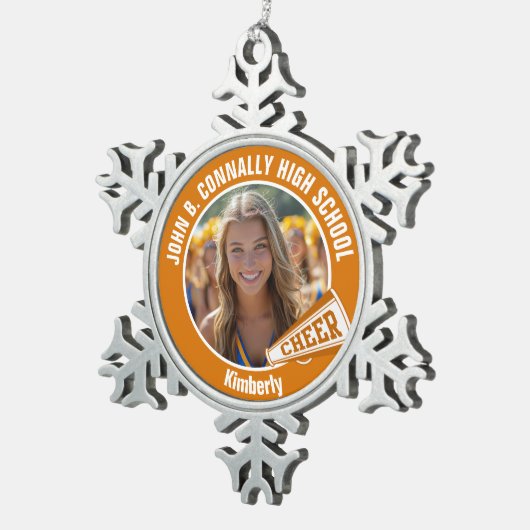 オレンジチアリーダー写真高校応援 スノーフレークピューターオーナメント (右)