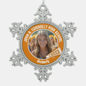 オレンジチアリーダー写真高校応援 スノーフレークピューターオーナメント (正面)