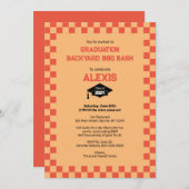 オレンジチェッカーボードバックヤード卒業パーティー 招待状 (正面/裏面)