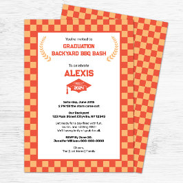 オレンジチェッカーボードバックヤード卒業パーティー 招待状