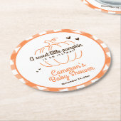 オレンジチェックプレイドリトルカボチャ秋ベビーシャワー ラウンドペーパーコースター (アングル)