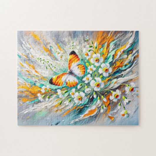 オレンジチップバタフライとダフォジルオイル塗装 ジグソーパズル (横)