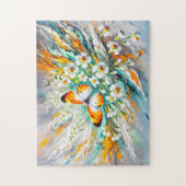 オレンジチップバタフライとダフォジルオイル塗装 ジグソーパズル (縦)