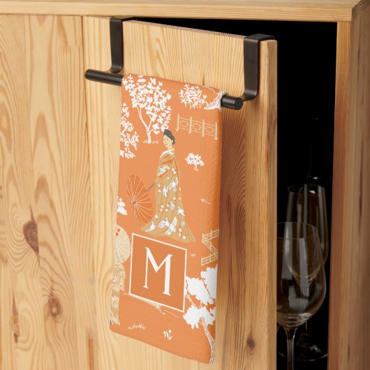 オレンジチノイスリーパゴダスモノグラム キッチンタオル (三つ折り)