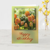 オレンジチューリップによってはバースデー・カードが開花します カード (黄色い花)