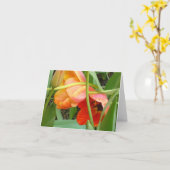 オレンジチューリップの彫刻のメッセージカード カード (黄色い花)