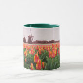 オレンジチューリップの花分野及び風車オランダ マグカップ (中央)