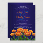 オレンジチューリップスオンネイビーブルーカスタムリハーサルディナー 招待状 (正面/裏面)