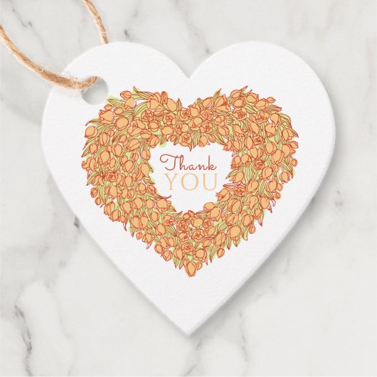 オレンジチューリップ感謝していハートユー結婚式の引き出物ラベル フェイバータグ (正面)