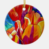 オレンジチューリップ水彩画絵画花 セラミックオーナメント (正面)