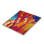 オレンジチューリップ水彩画絵画花 タイル (側面)