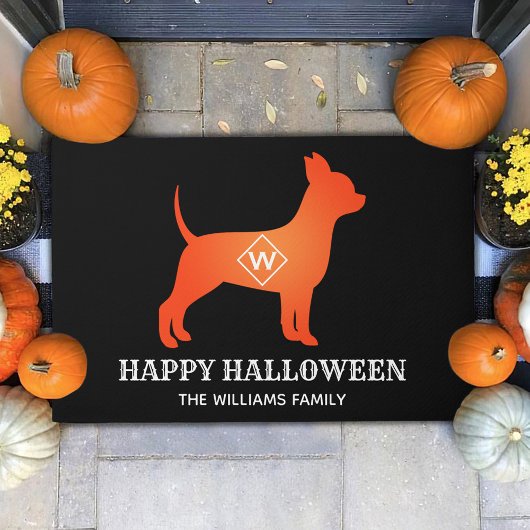 オレンジチワワハッピーハローウィンファミリー名 ドアマット