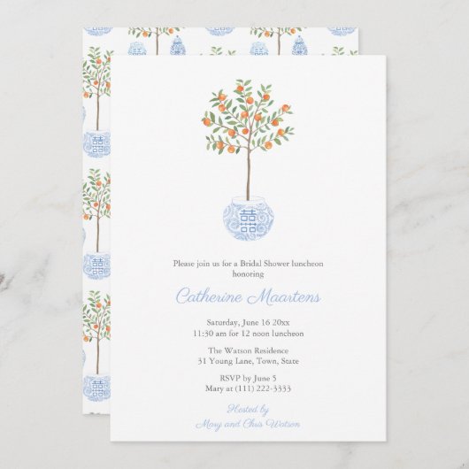 オレンジツリーエレガントブライダルシャワールンチョンパーティー 招待状 (正面/裏面)