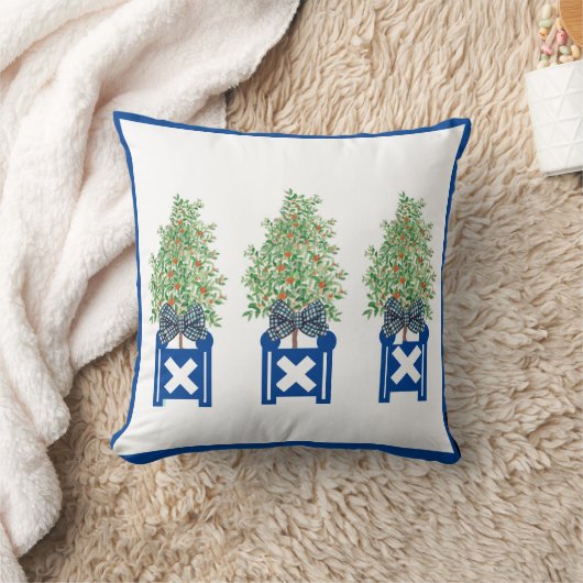 オレンジツリートピアリーブルーチノワセリー クッション (ブランケット)