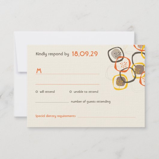 オレンジツリーリングや輪秋秋の結婚式RSVPカード 出欠カード (正面)