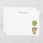 オレンジツリー柑橘類トピアリーイラストレーションノート サンキューカード (正面/裏面)