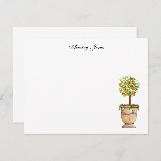 オレンジツリー柑橘類トピアリーイラストレーションノート サンキューカード (正面/裏面)