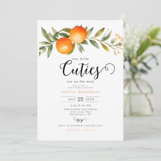 オレンジツーリトルかわいこちゃんツインベビーシャワー 招待状 (スタンド正面)