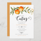 オレンジツーリトルかわいこちゃんツインベビーシャワー 招待状 (正面/裏面)