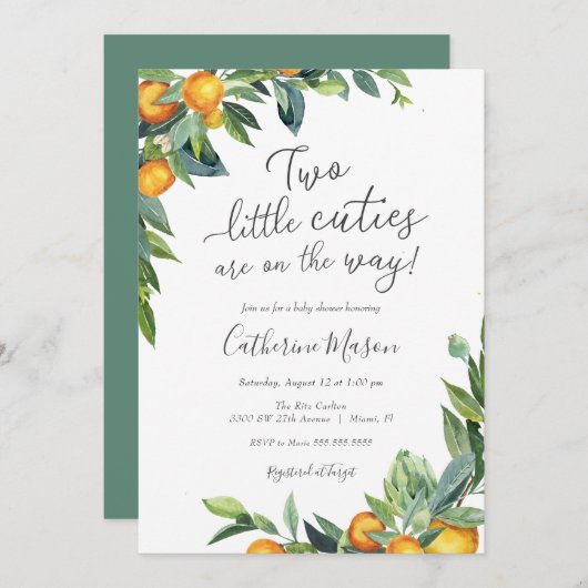 オレンジツーリトルかわいこちゃんベビーシャワー 招待状 (正面/裏面)