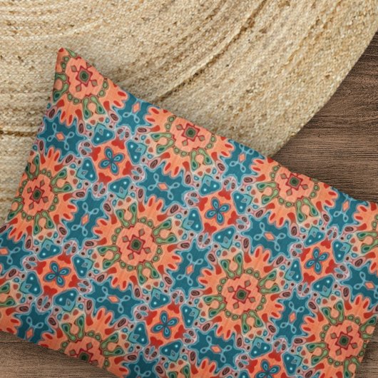 オレンジティーエルブルーグリーンオリエントボヘミアンアートパターン 枕カバー