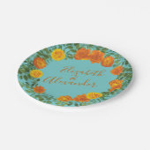 オレンジティール（緑がかった色）アクア牡丹&バラフローラ結婚ズ ペーパープレート (アングル)