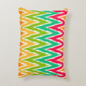 オレンジティール(緑がかった色)イカットシボロンジグザグパターンストライプパターン アクセントクッション (裏面(縦))