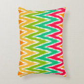 オレンジティール(緑がかった色)イカットシボロンジグザグパターンストライプパターン アクセントクッション (正面(垂直))